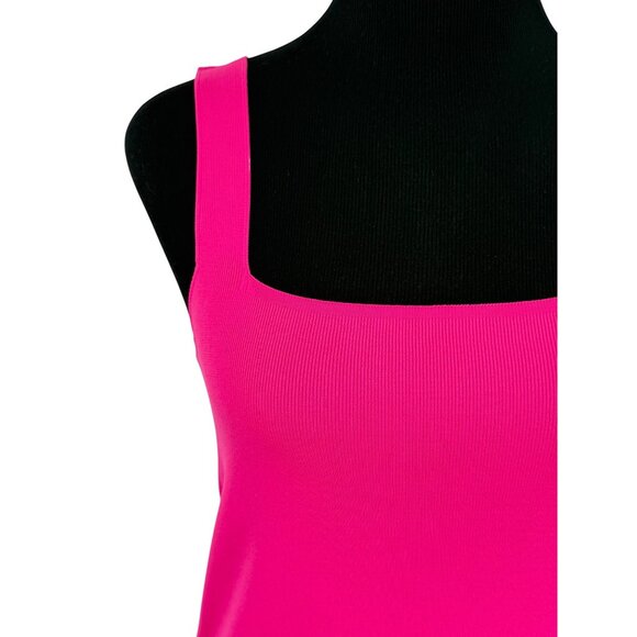 NWT Zara Hot Pink Knit Square Neck Ribbed A-Line Bodycon Barbiecore Mini Dress S - Picture 3 of 16